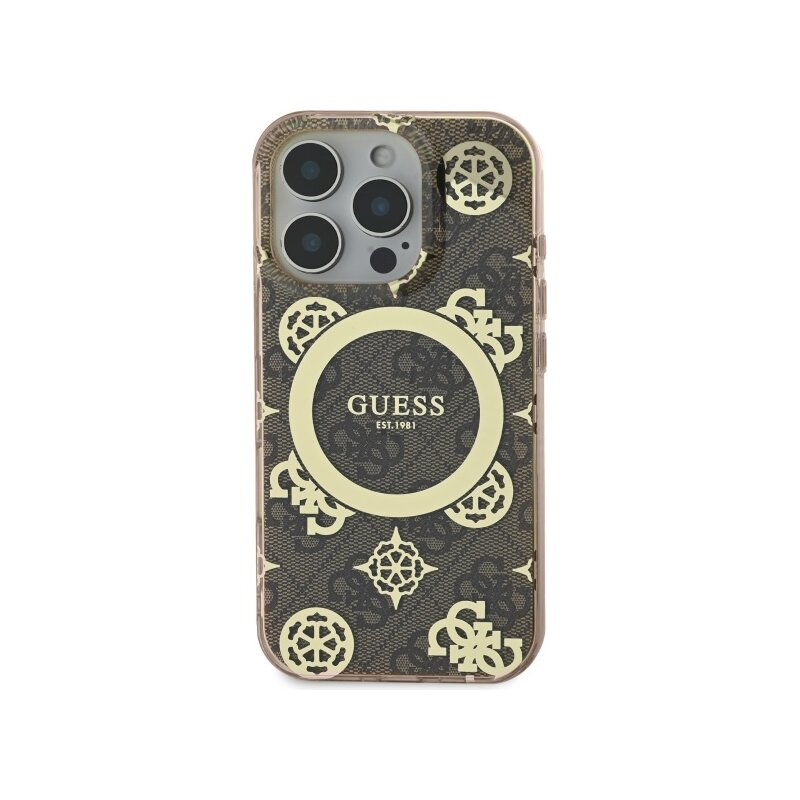 Husa iPhone 16 Pro originala Guess IML Peony On 4G Background MagSafe, maro, GUHMP16LH4PYEEW
