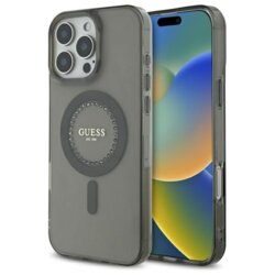 Husa iPhone 16 Pro Max originala Guess IML Rhinestones MagSafe, negru, GUHMP16XPFTDTEK