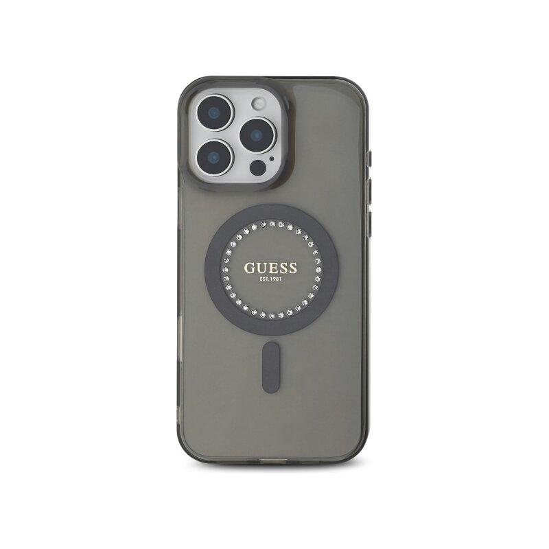 Husa iPhone 16 Pro originala Guess IML Rhinestones MagSafe, negru, GUHMP16LPFTDTEK