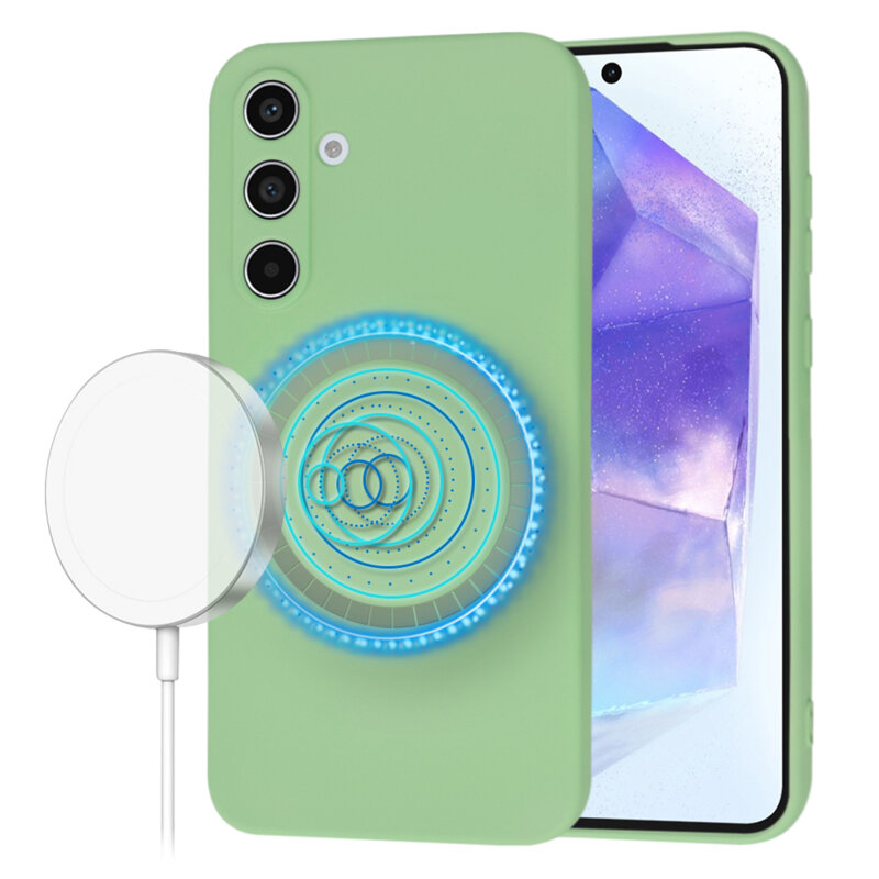 Husa silicon Samsung Galaxy A55 5G Techsuit SoftFlex MagSafe, verde deschis