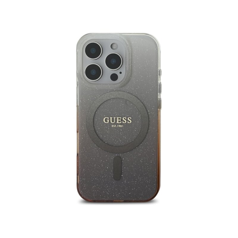 Husa iPhone 16 Pro Max originala Guess IML Glitter Gradient MagSafe, maro, GUHMP16XHGRCELW