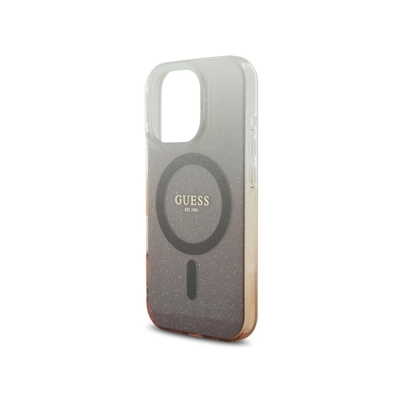 Husa iPhone 16 Pro originala Guess IML Glitter Gradient MagSafe, maro, GUHMP16LHGRCELW