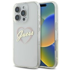 Husa Guess Hardcase IML Heart iPhone 16 Pro Max, transparenta, GUHCP16XHCHGSPT