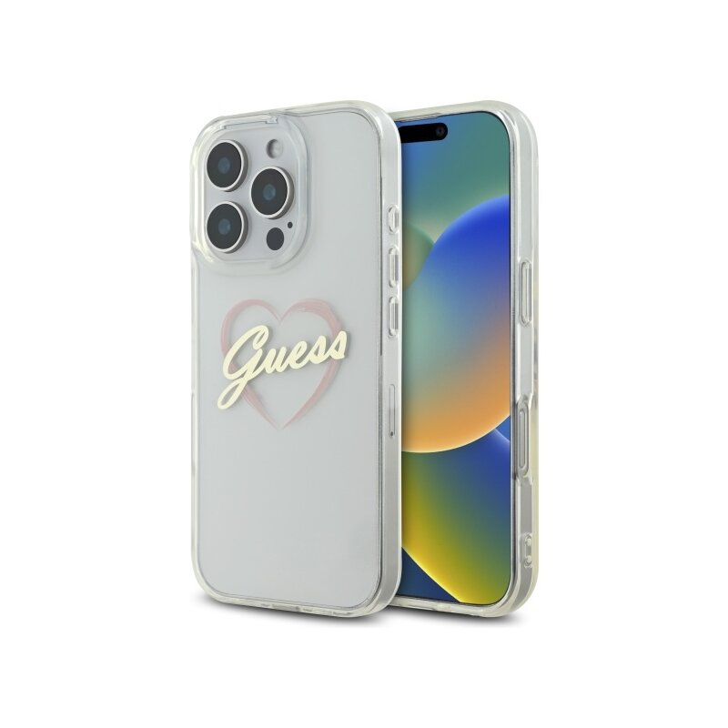 Husa Guess Hardcase IML Heart iPhone 16 Pro Max, transparenta, GUHCP16XHCHGSPT