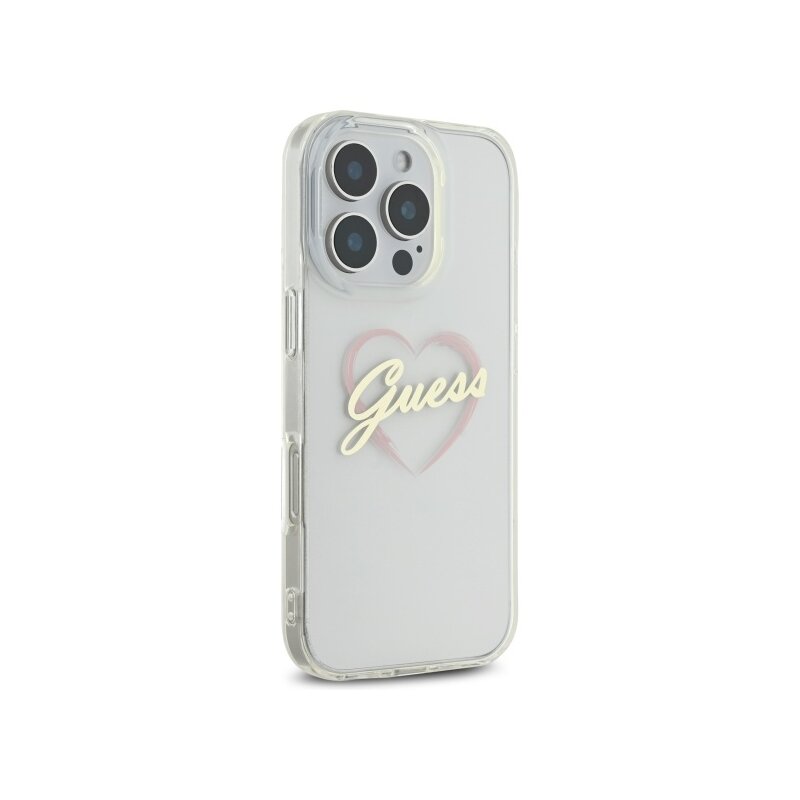 Husa Guess Hardcase IML Heart iPhone 16 Pro, transparenta, GUHCP16LHCHGSPT