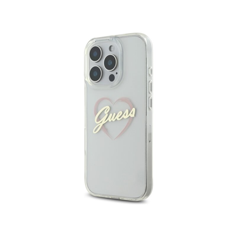 Husa Guess Hardcase IML Heart iPhone 16 Pro, transparenta, GUHCP16LHCHGSPT