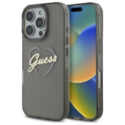 Husa Guess Hardcase IML Heart iPhone 16 Pro Max, negru, GUHCP16XHCHGSPK