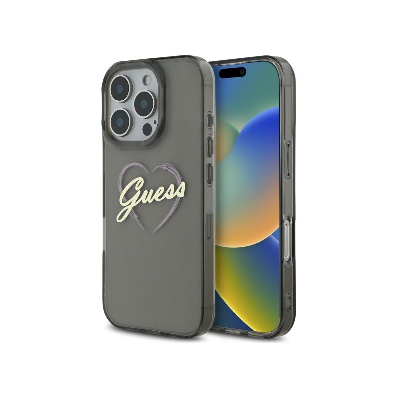Husa Guess Hardcase IML Heart iPhone 16 Pro Max, negru, GUHCP16XHCHGSPK