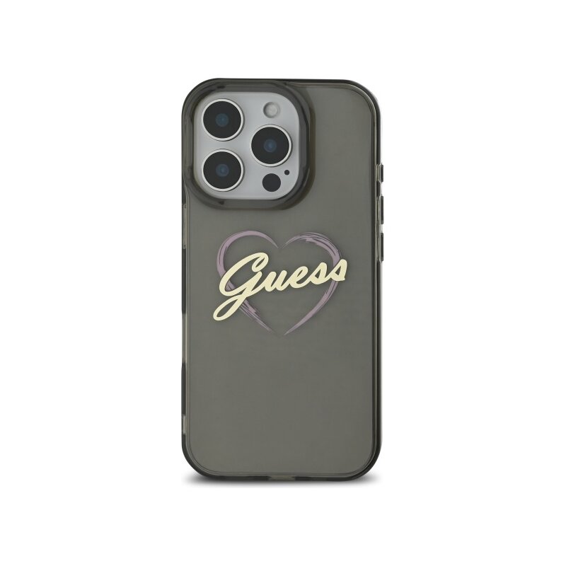 Husa Guess Hardcase IML Heart iPhone 16 Pro, negru, GUHCP16LHCHGSPK