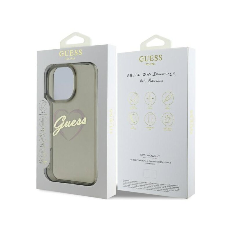 Husa Guess Hardcase IML Heart iPhone 16 Pro, negru, GUHCP16LHCHGSPK