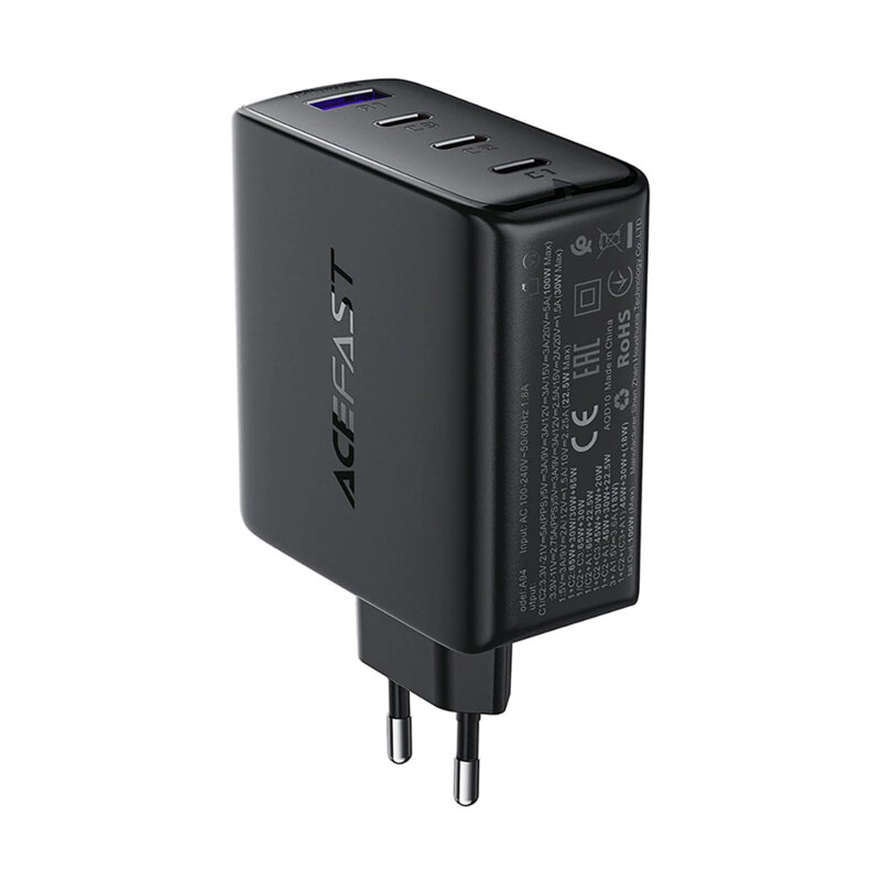 Incarcator priza PD100W GaN2, 3x Type-C, USB-A, Acefast A94, negru