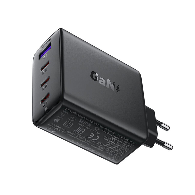 Incarcator priza PD100W GaN2, 3x Type-C, USB-A, Acefast A94, negru
