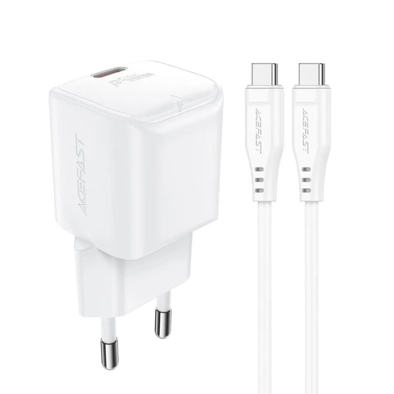 Set incarcator Type-C PD30W GaN cu cablu USB-C, Acefast A77, alb