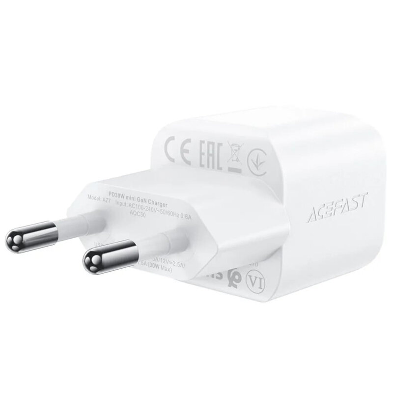 Set incarcator Type-C PD30W GaN + cablu Type-C, Acefast A77, alb