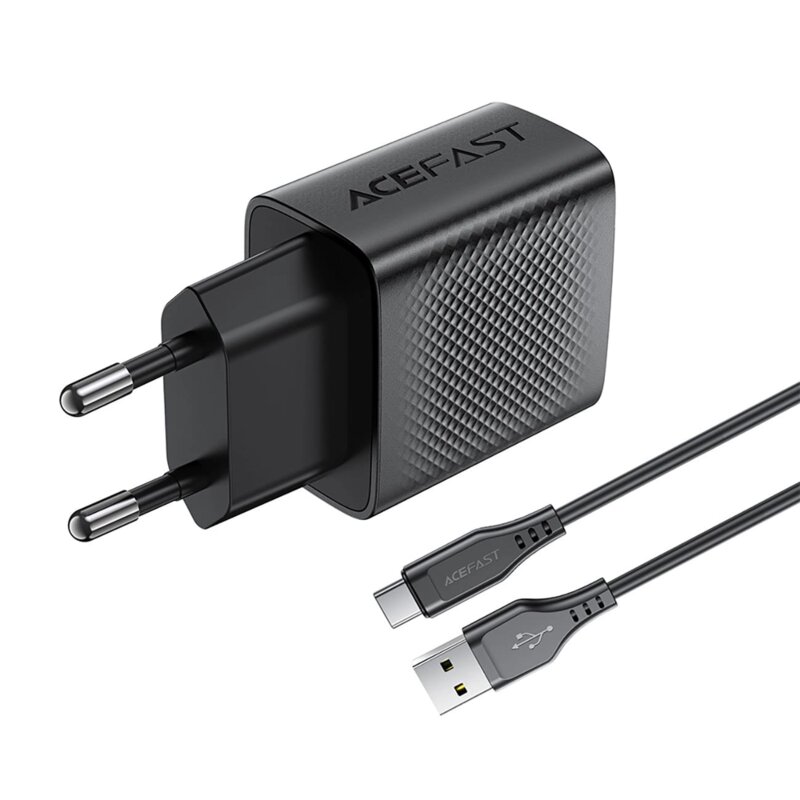 Set incarcator tip USB-C + cablu Type-C 18W Quick Charge GaN, Acefast A90