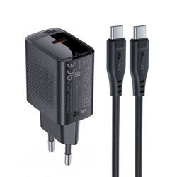 Set incarcator GaN Type-C, 20W + cablu Type-C, Acefast A82, negru