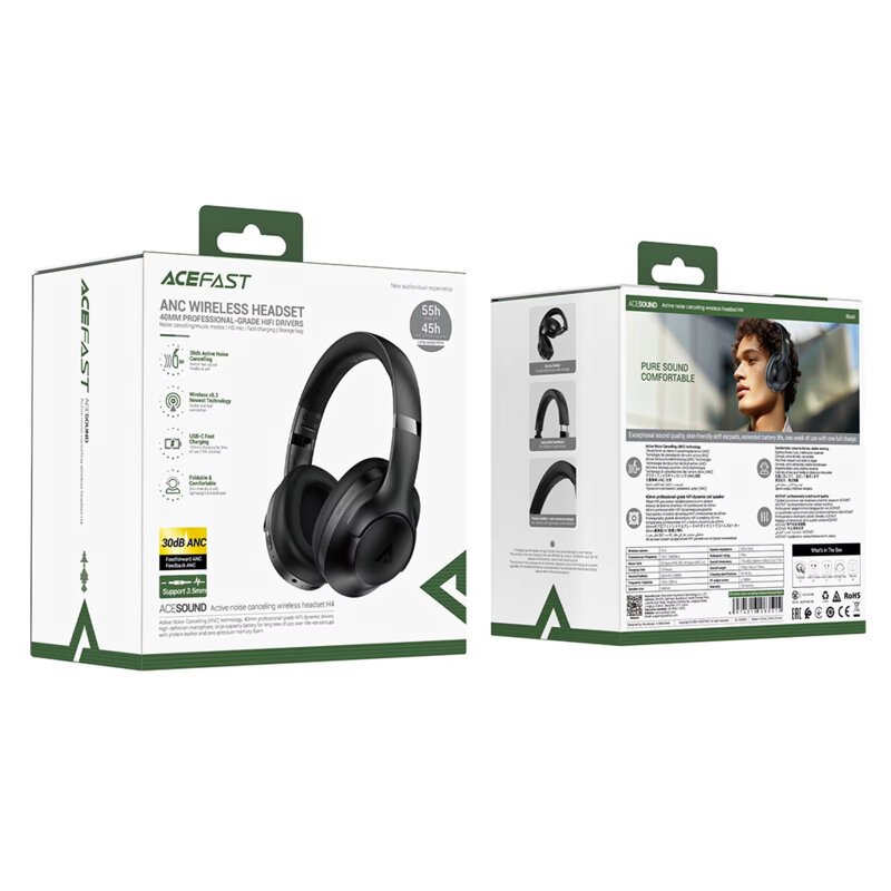 Casti Wireless Bluetooth 5.3, IPX4, Hi-Fi, Acefast H4, negru
