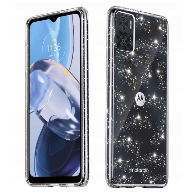 Husa sclipici Motorola Moto E22 Techsuit SparkleSkin, transparenta