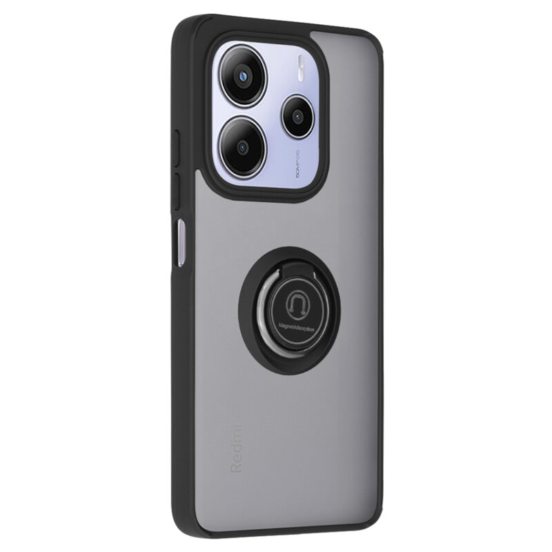 Husa Xiaomi Redmi Note 14 5G Techsuit Glinth cu inel suport stand magnetic, negru
