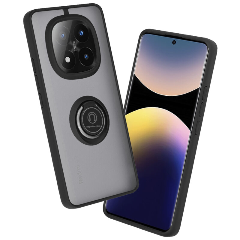 Husa Xiaomi Redmi Note 14 Pro+ 5G Techsuit Glinth cu inel suport stand magnetic, negru