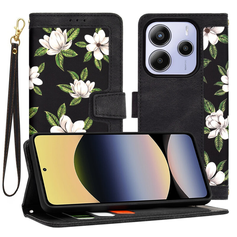 Husa personalizata fete Xiaomi Redmi Note 14 5G Techsuit FlipCraft, negru