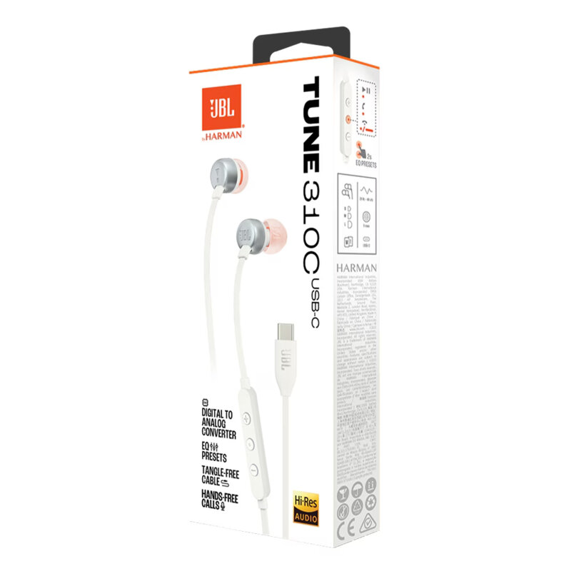 Casti audio cu fir in-ear cu mufa Type-C JBL 310C, alb
