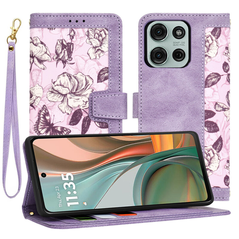 Husa personalizata fete Motorola Moto G75 Techsuit FlipCraft, mov