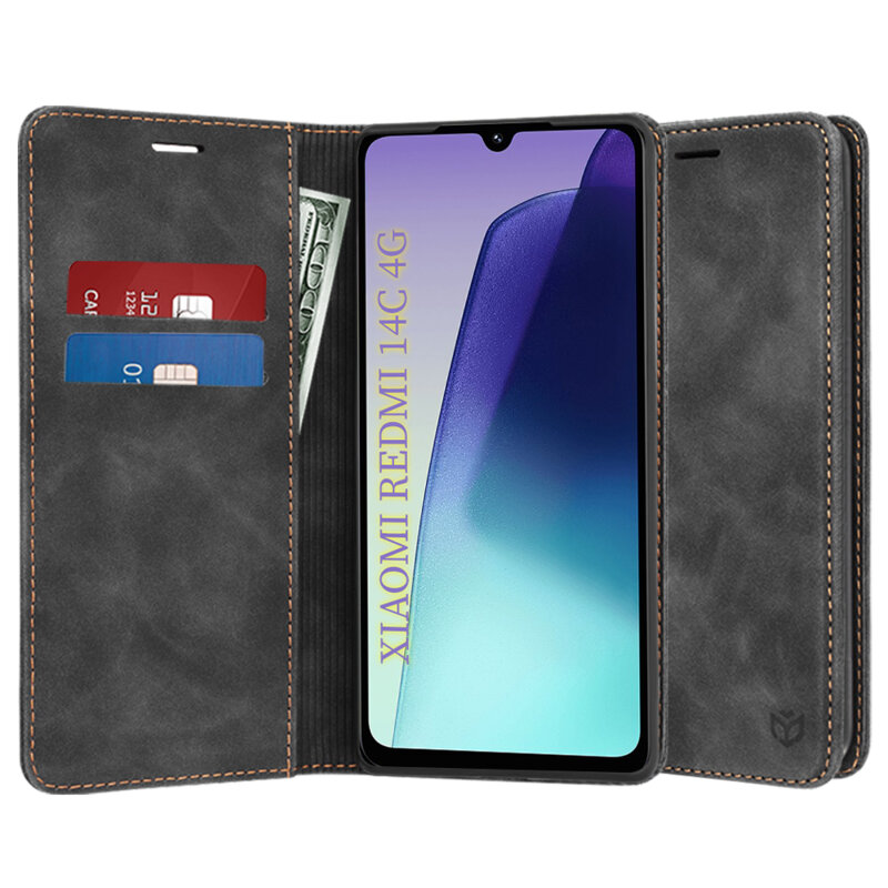Husa piele Xiaomi Redmi 14C Techsuit Confy Cover, negru
