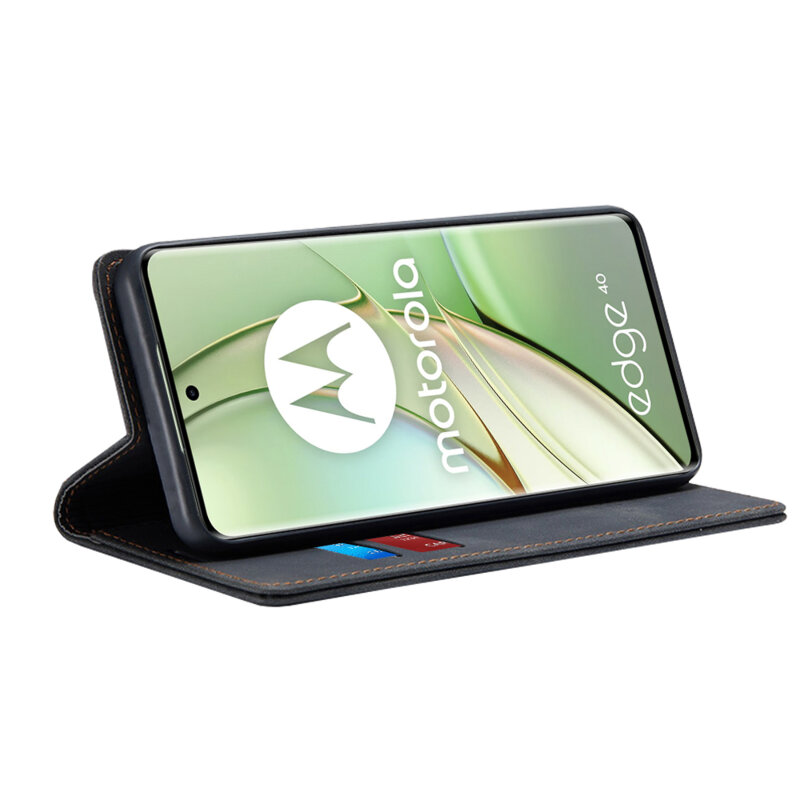 Husa piele Motorola Edge 40 Techsuit Confy Cover, negru