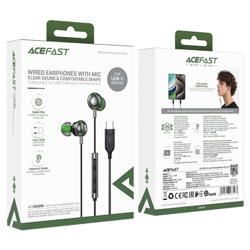Casti in-ear Type-C cu microfon Acefast L5, 1.2m, negru