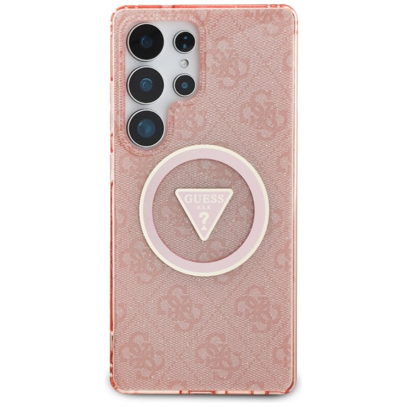 Husa Samsung Galaxy S25 Ultra originala Guess IML Metal Glitter 4G Circle Triangle MagSafe, roz, GUHMS25LHG4PRTGP