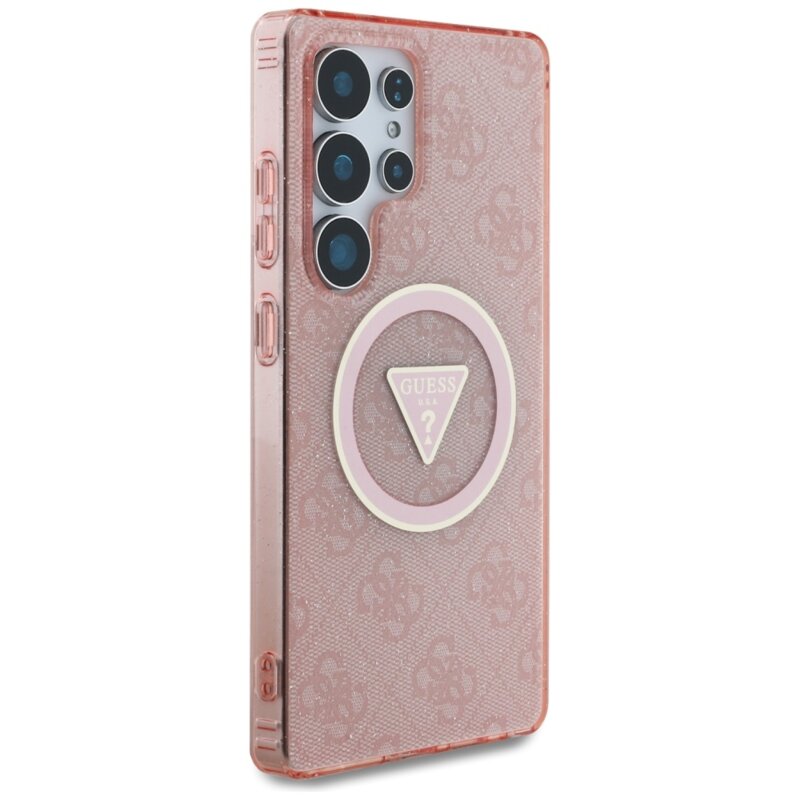Husa Samsung Galaxy S25 Ultra originala Guess IML Metal Glitter 4G Circle Triangle MagSafe, roz, GUHMS25LHG4PRTGP