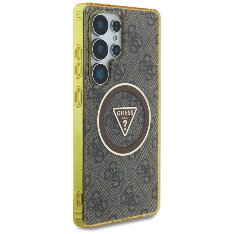 Husa Samsung Galaxy S25 Ultra originala Guess IML Metal Glitter 4G Circle Triangle MagSafe, maro, GUHMS25LHG4PRTGW