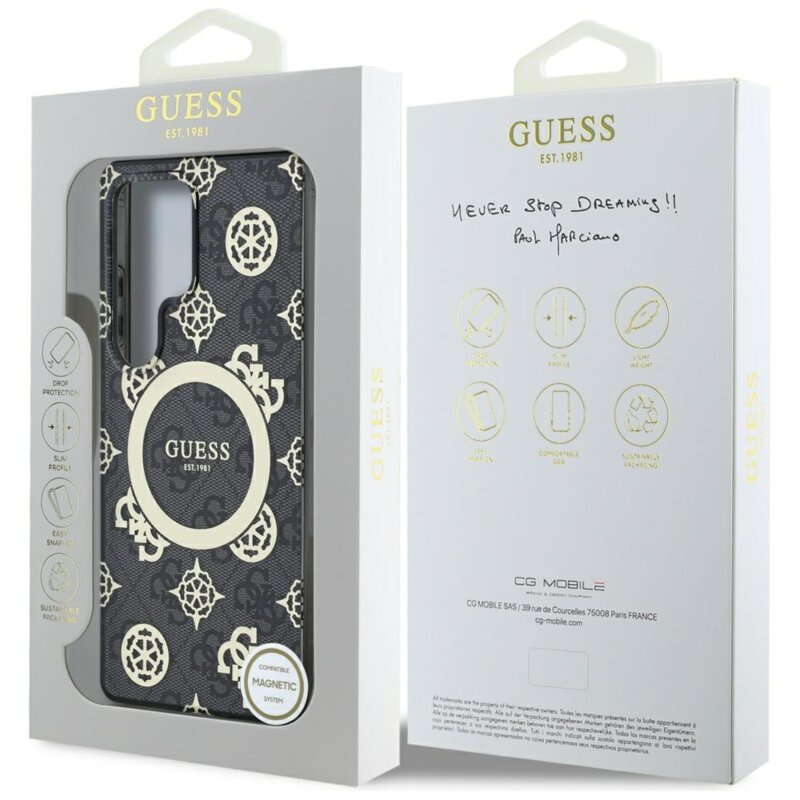 Husa Samsung Galaxy S25 Ultra originala Guess IML Peony On 4G Background MagSafe, negru, GUHMS25LH4PYEEK