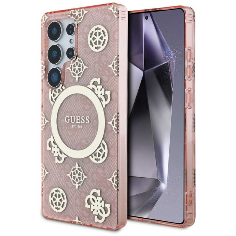 Husa Samsung Galaxy S25 Ultra originala Guess IML Peony On 4G Background MagSafe, roz, GUHMS25LH4PYEEP