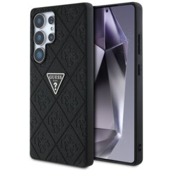 Husa Samsung Galaxy S25 Ultra Guess Leather Grained Hot Stamp 4G Triangle Metal, negru, GUHCS25LPGP4STRK