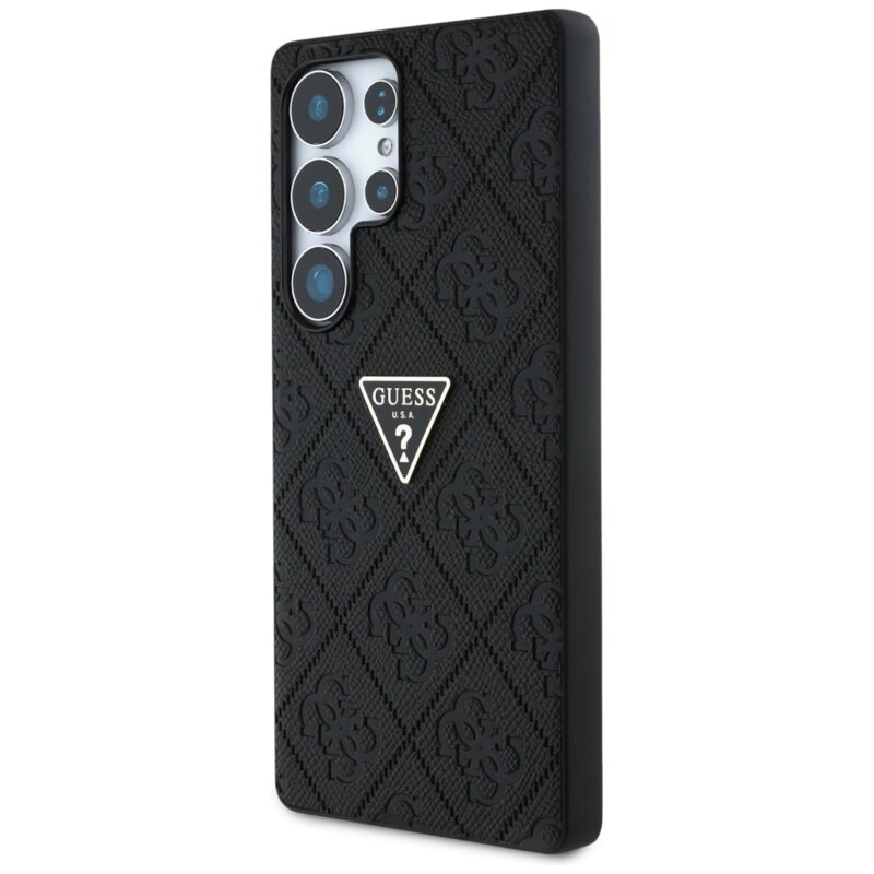 Husa Samsung Galaxy S25 Ultra Guess Leather Grained Hot Stamp 4G Triangle Metal, negru, GUHCS25LPGP4STRK