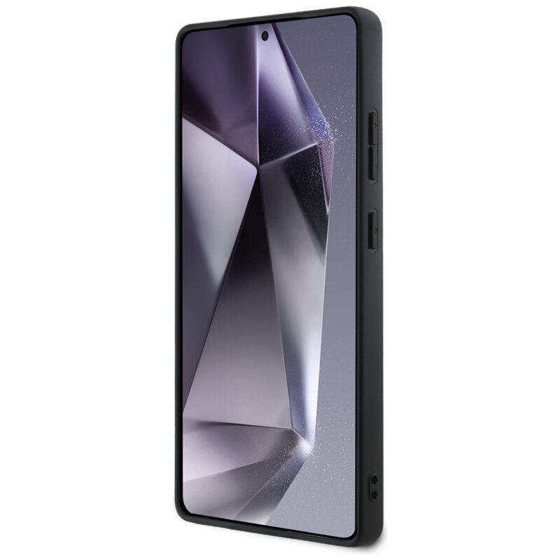 Husa Samsung Galaxy S25 Ultra Guess Leather Grained Hot Stamp 4G Triangle Metal, negru, GUHCS25LPGP4STRK