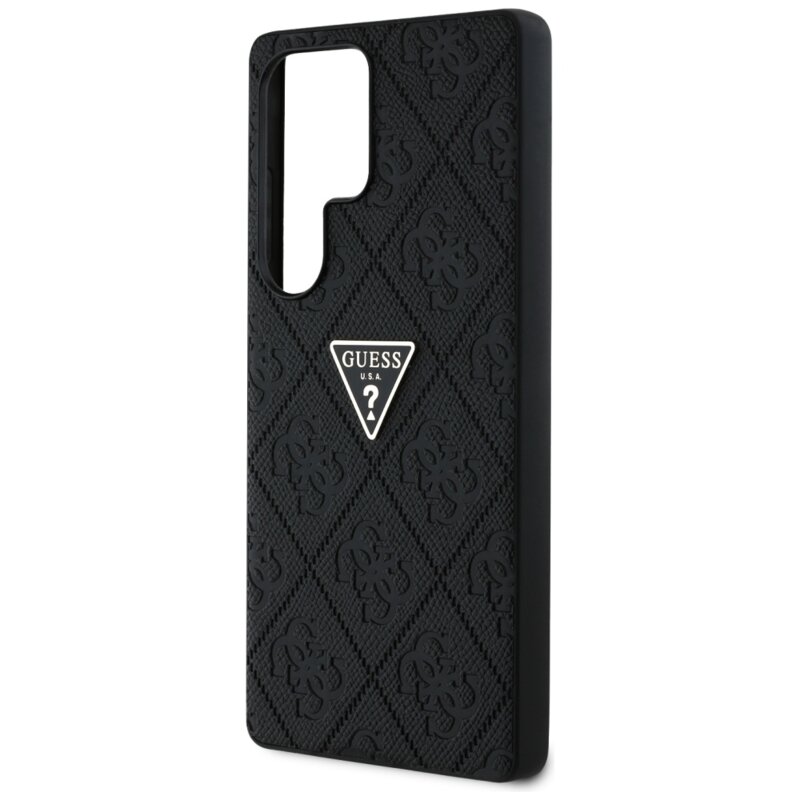 Husa Samsung Galaxy S25 Ultra Guess Leather Grained Hot Stamp 4G Triangle Metal, negru, GUHCS25LPGP4STRK