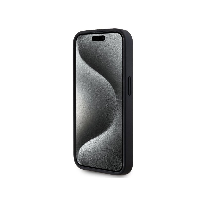 Husa iPhone 15 Pro Karl Lagerfeld Leather MagSafe, Monogram Metal Logo, negru, KLHMP15LPKHPORPK