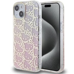 Husa Hello Kitty iPhone 15 Hardcase IML Gradient Electrop Crowded Kitty Head, roz, HKHCP15SHCHPEP