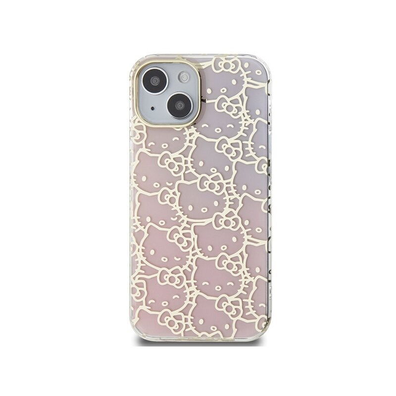 Husa Hello Kitty iPhone 15 Hardcase IML Gradient Electrop Crowded Kitty Head, roz, HKHCP15SHCHPEP