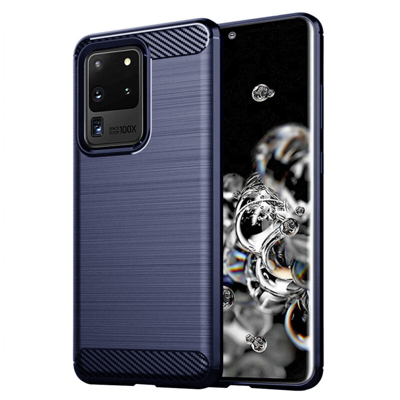 Husa Samsung Galaxy S20 Ultra 5G Techsuit Carbon Silicone, albastru