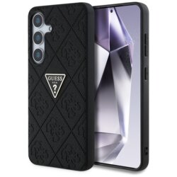 Husa Samsung Galaxy S25 Guess Leather Grained Hot Stamp 4G Triangle Metal, negru, GUHCS25SPGP4STRK