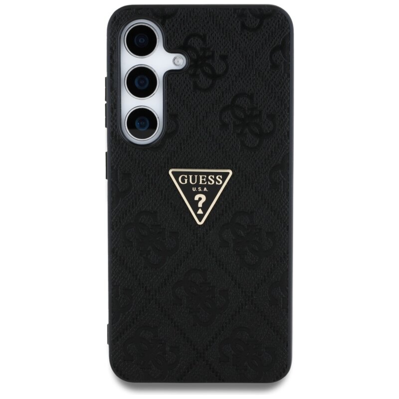 Husa Samsung Galaxy S25 Guess Leather Grained Hot Stamp 4G Triangle Metal, negru, GUHCS25SPGP4STRK