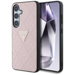 Husa Samsung Galaxy S25 Guess Leather Grained Hot Stamp 4G Triangle Metal, roz, GUHCS25SPGP4STRP