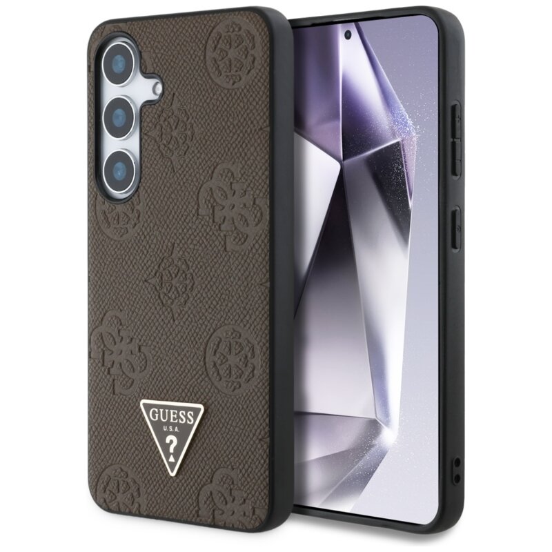 Husa Samsung Galaxy S25 Guess Peony Grained Hot Stamp Triangle Logo MagSafe, maro, GUHMS25SPGBTMW