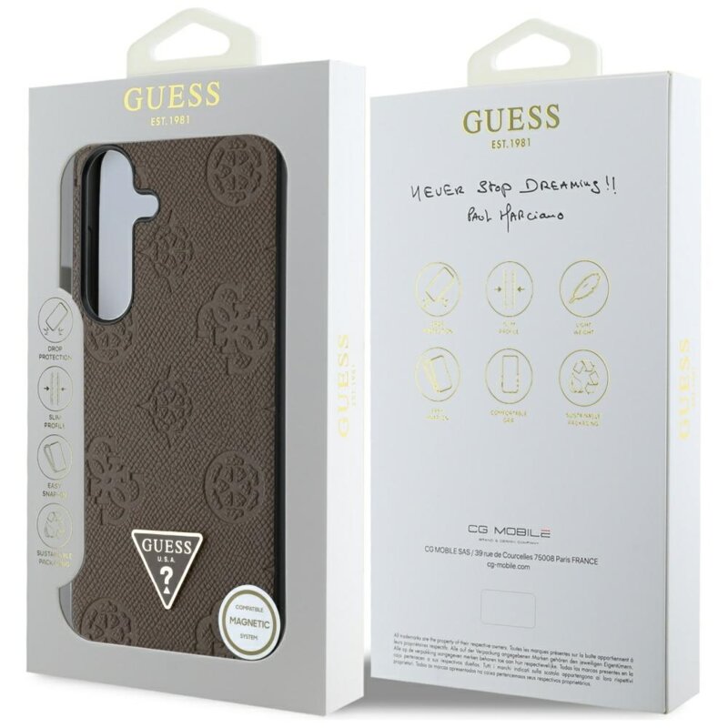 Husa Samsung Galaxy S25 Guess Peony Grained Hot Stamp Triangle Logo MagSafe, maro, GUHMS25SPGBTMW