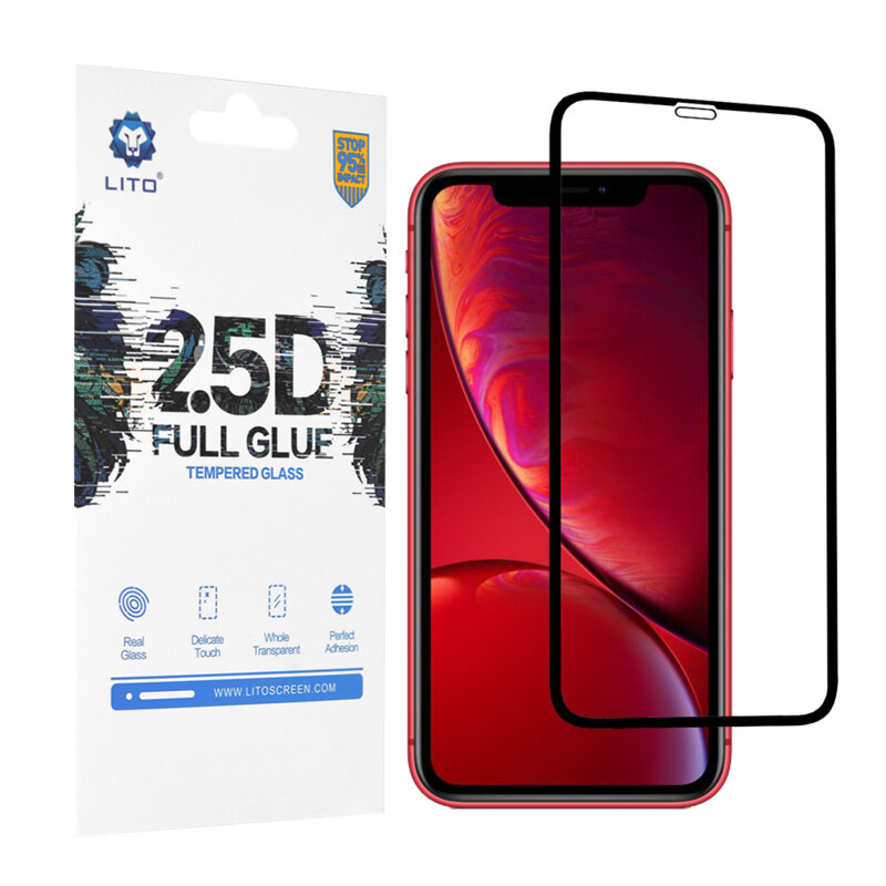 Folie Sticla iPhone XR Lito 2.5D Full Glue Full Cover Cu Rama - Negru