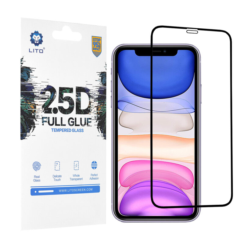 Folie Sticla iPhone 11 Lito 2.5D Full Glue Full Cover Cu Rama - Negru